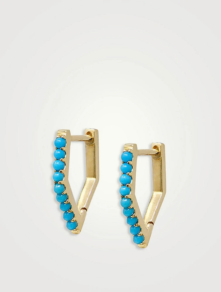 Cléo 14K Gold Geometric Huggie Hoop Earrings With Turquoise