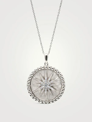 Dew Drop Silver Eve Celestial Burst Medallion Necklace With Sapphires