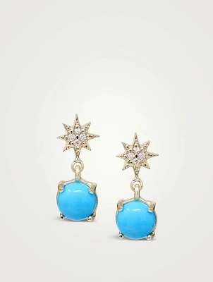 Aztec 14K Gold North Star Earrings With Turquoise And Diamonds