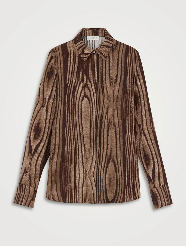 Scottie Silk Shirt Wood Grain Print