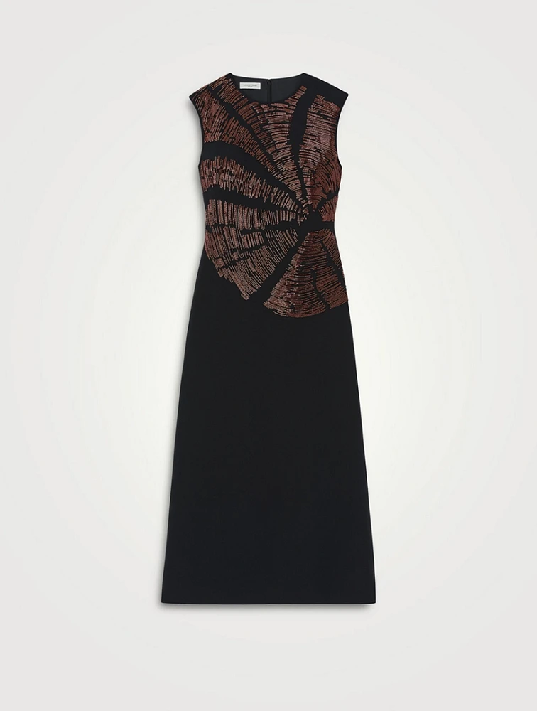 Beaded Wool Silk Crêpe Midi Dress