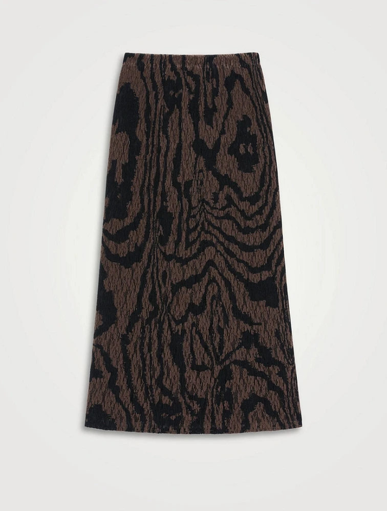 Plissé Pencil Skirt Wood Grooves Print