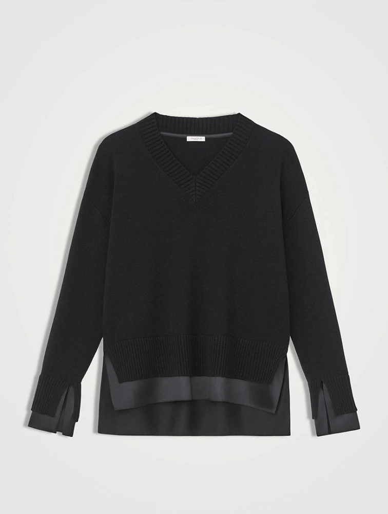 Charmeuse-Trimmed Cashmere Sweater