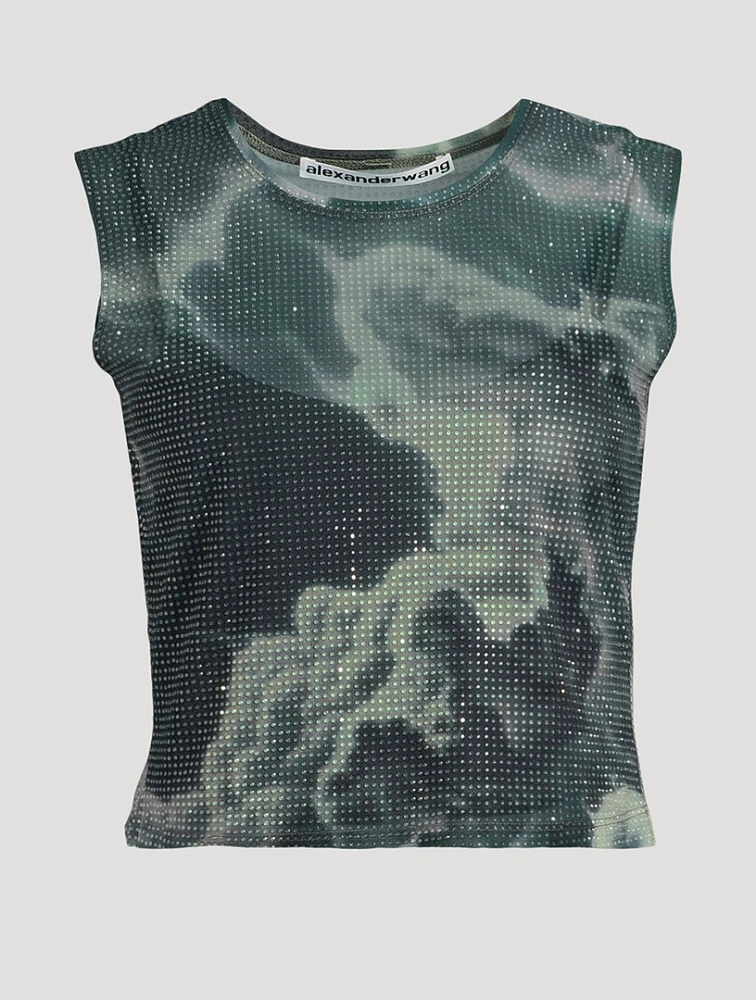 Hotfix Crystal Organza Tank Top Cloud Print