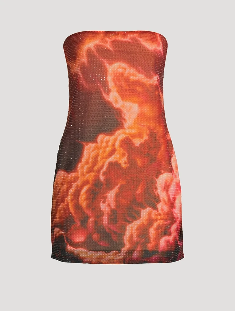 Hotfix Crystal Mini Dress Cloud Print