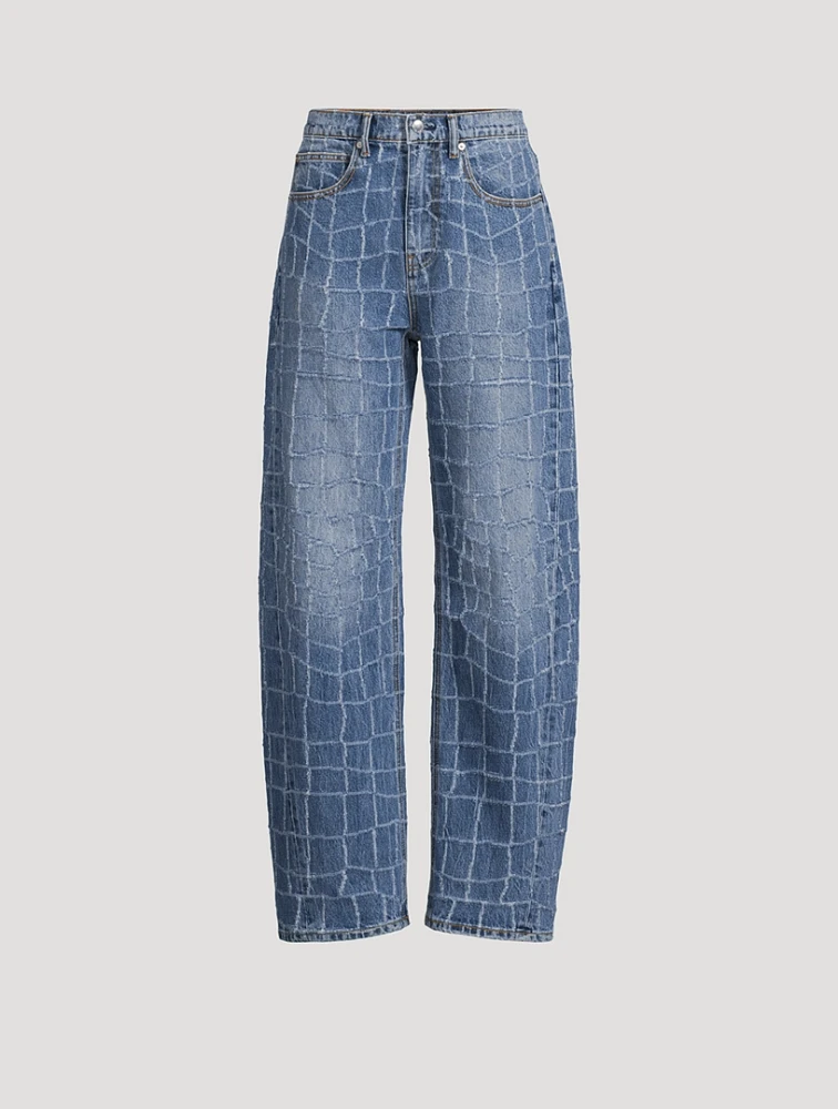 Laser-Distressed Balloon-Leg Jeans