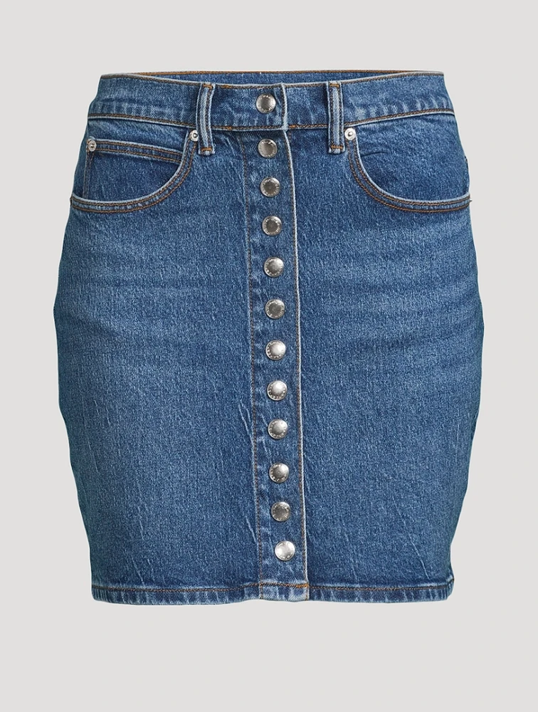 Snap-Front Denim Mini Skirt