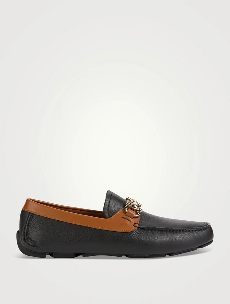 Gancini Ornament Leather Driver Loafers