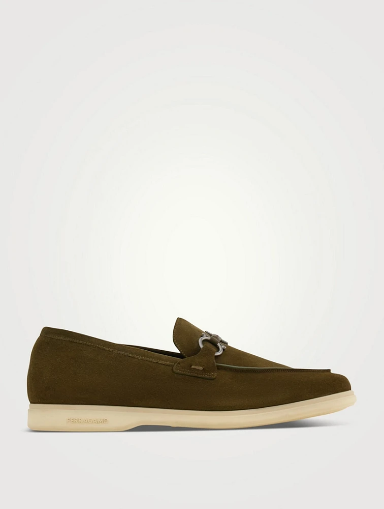 Gancini Ornament Suede Loafers