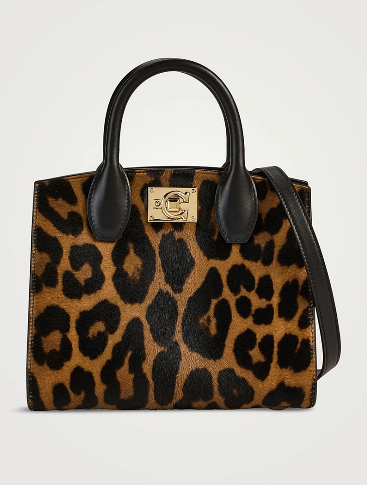 Small Ferragamo Studio Ponyhair Satchel In Leopard Print