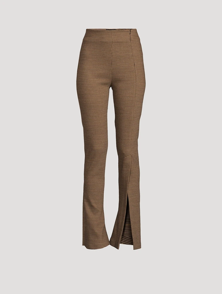 Split-Cuff Bootcut Trousers Gingham Print