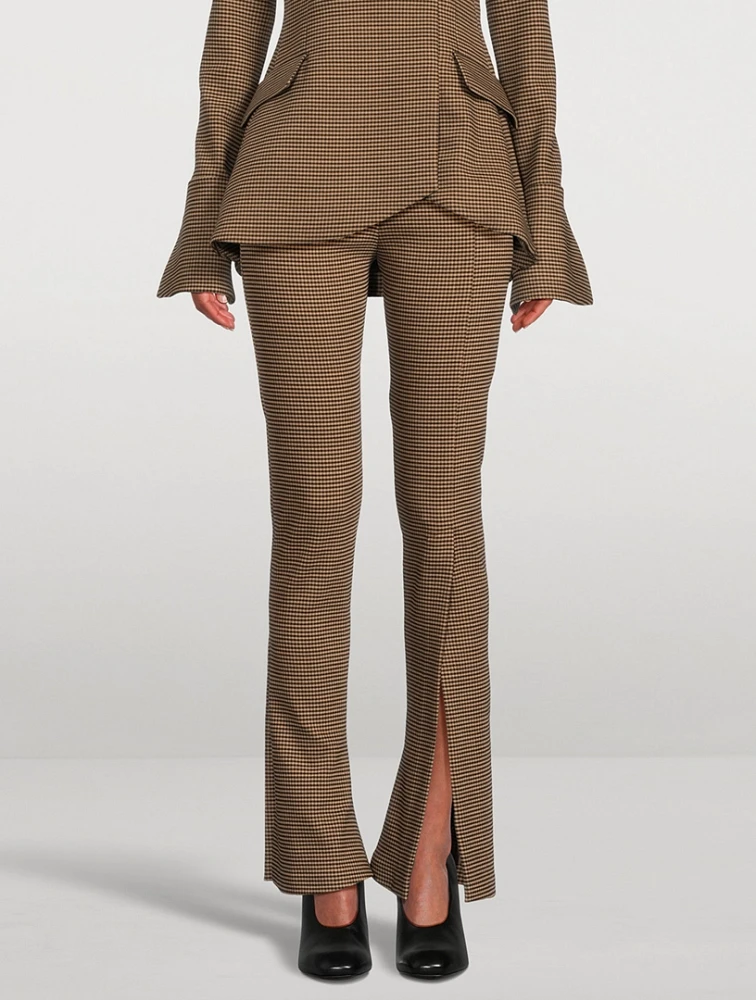 Split-Cuff Bootcut Trousers Gingham Print