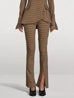 Split-Cuff Bootcut Trousers Gingham Print