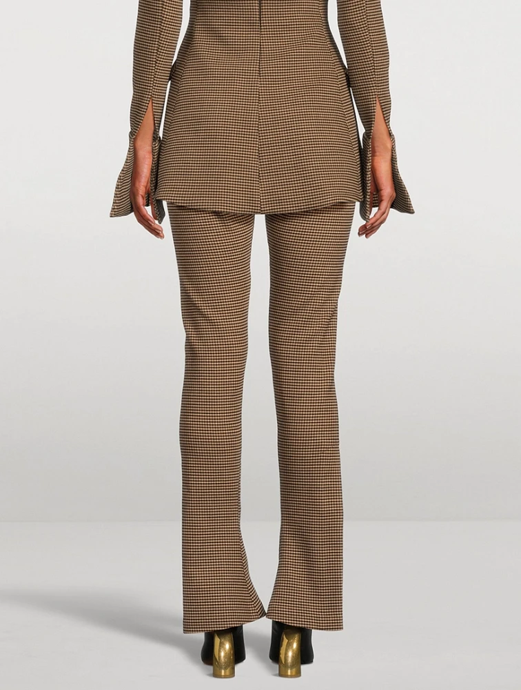 Split-Cuff Bootcut Trousers Gingham Print
