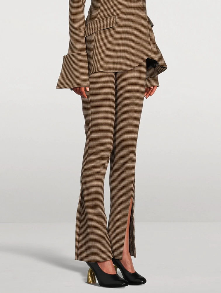 Split-Cuff Bootcut Trousers Gingham Print