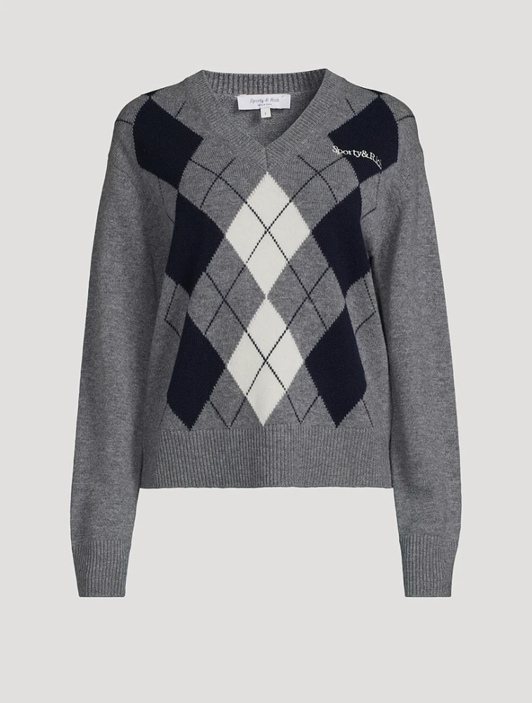 Serif Logo Argyle Wool Sweater