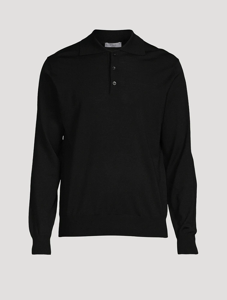 Merino Wool Fine-Knit Polo Sweater