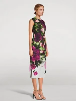 Cotton Faille Midi Dress Floral Print
