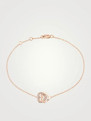 Double Cœurs R10 Rose Gold Chain Bracelet With Diamonds
