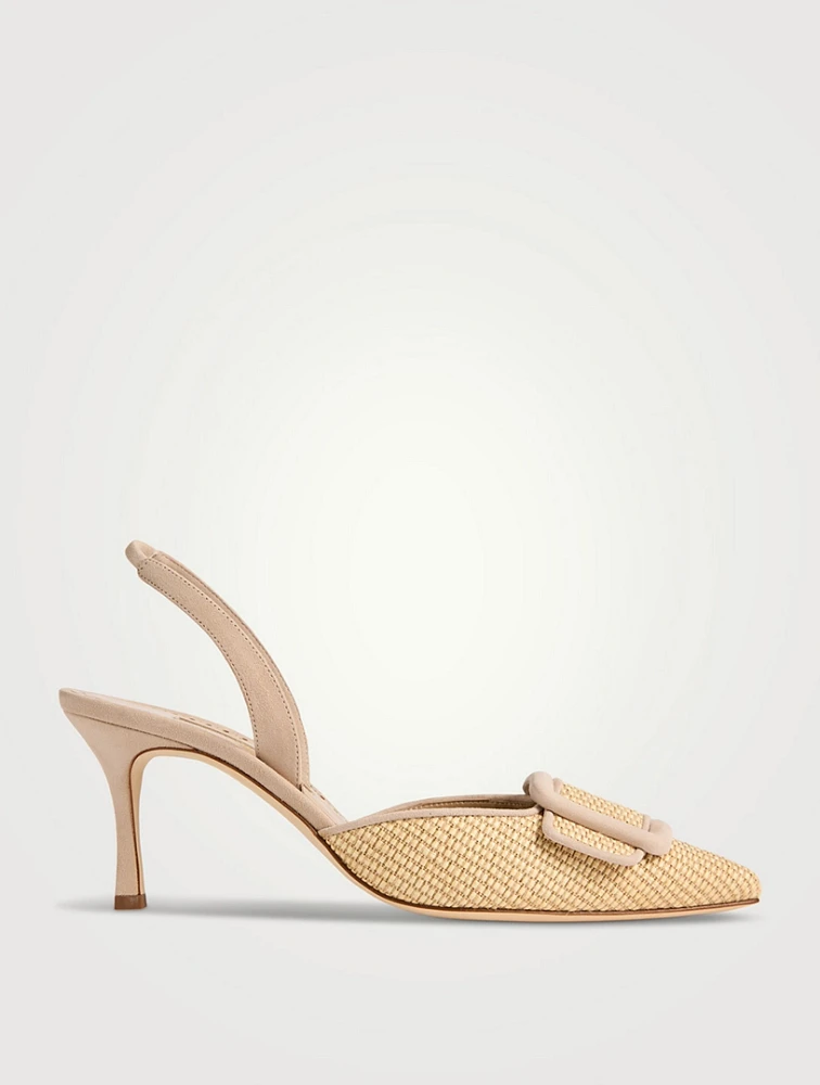 Mayslibi Woven Raffia Slingback Pumps