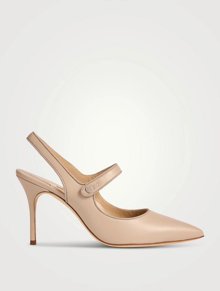 Camparisling Leather Mary Jane Slingback Pumps