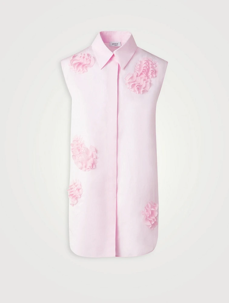 Sleeveless Poplin Shirt With Carnation Appliqué