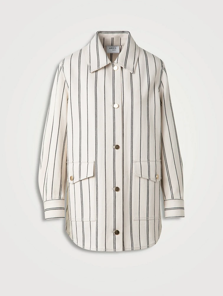 Denim Shirt Jacket Stripe Print