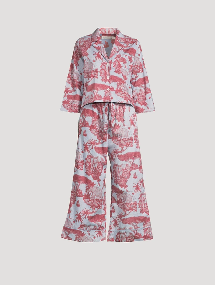 Boxy Shirt And Wide Leg Pajama Set Loxodonta Print