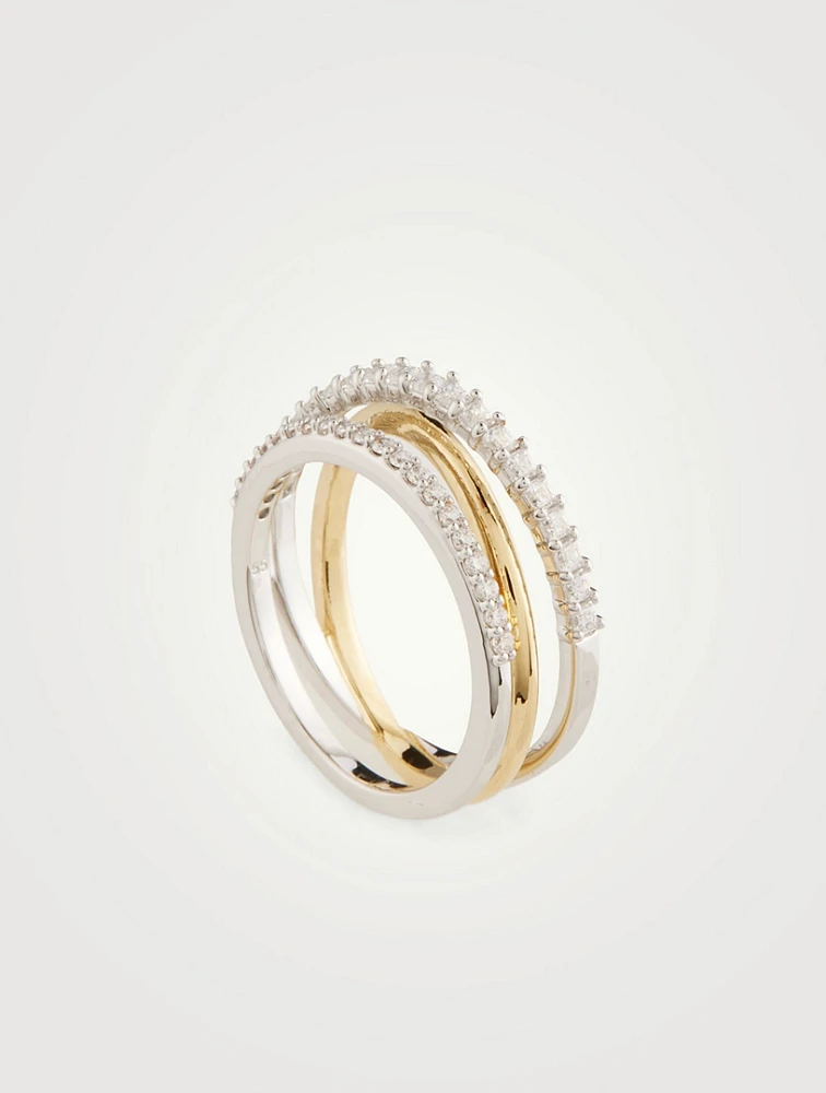 Hyperbola Three-Band Ring With Crystals