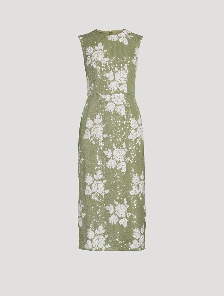 Sequin Sheath Dress Floral Print