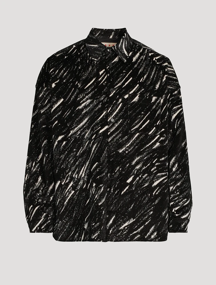Flocked Denim Shirt Crayon Print