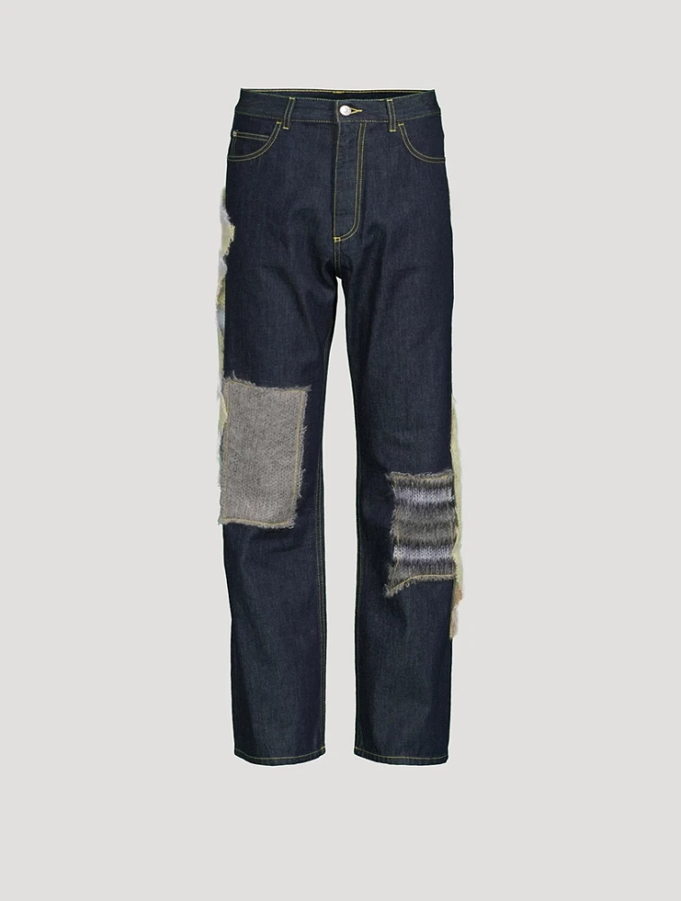 Mohair-Patchwork Straight Jeans
