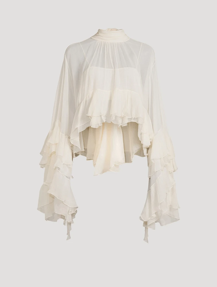 Silk Mousseline Ruffled Blouse