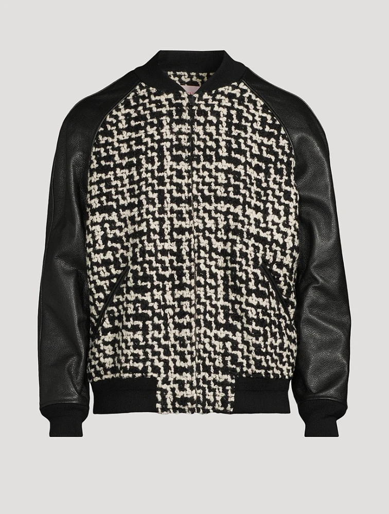 Tweed Bomber Jacket With Chez Valentino Patch