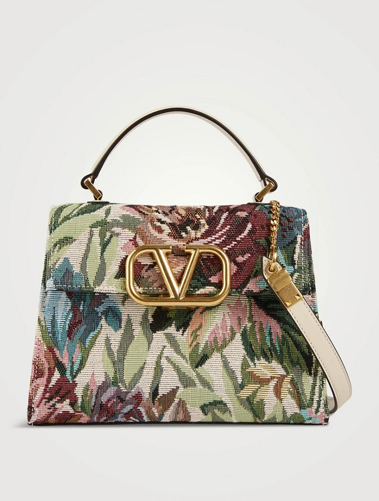 Small VSling Floral Jacquard Top Handle Bag