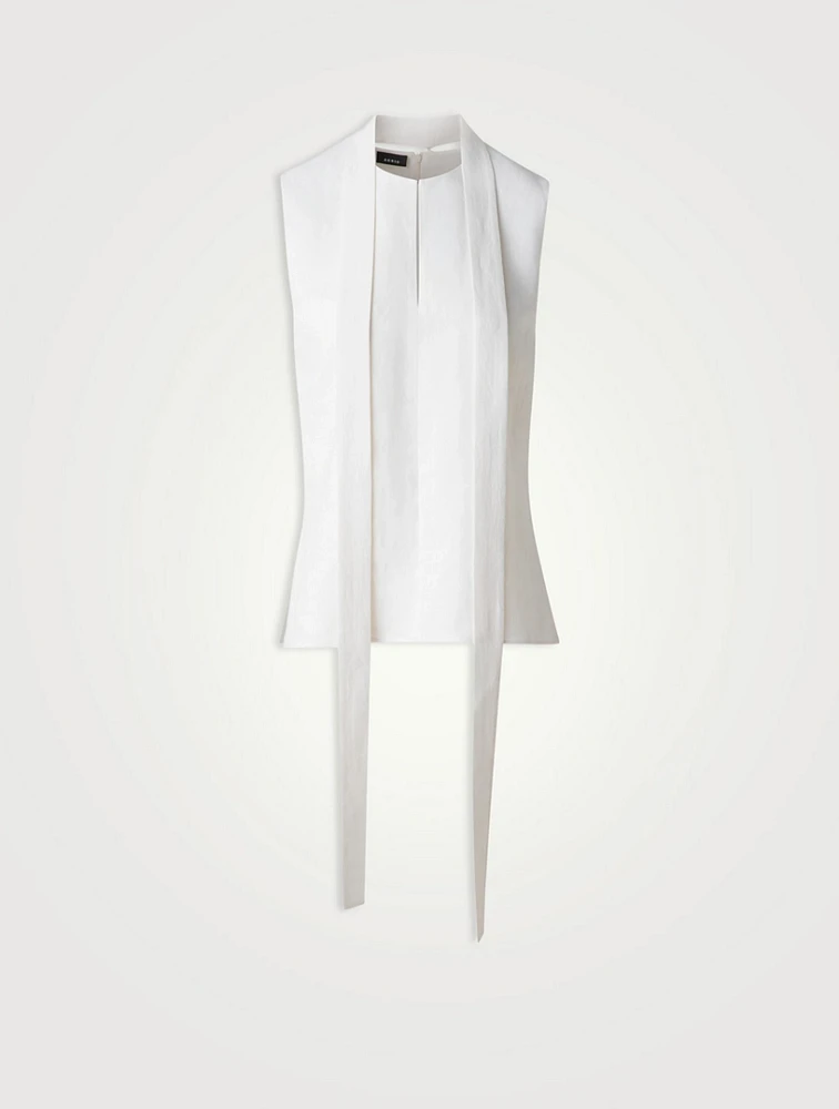 Linen And Wool Tie-Neck Blouse