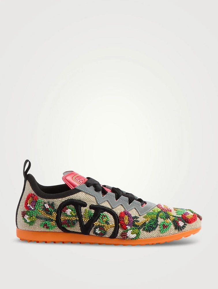 Chromathon Beaded Floral Canvas Sneakers