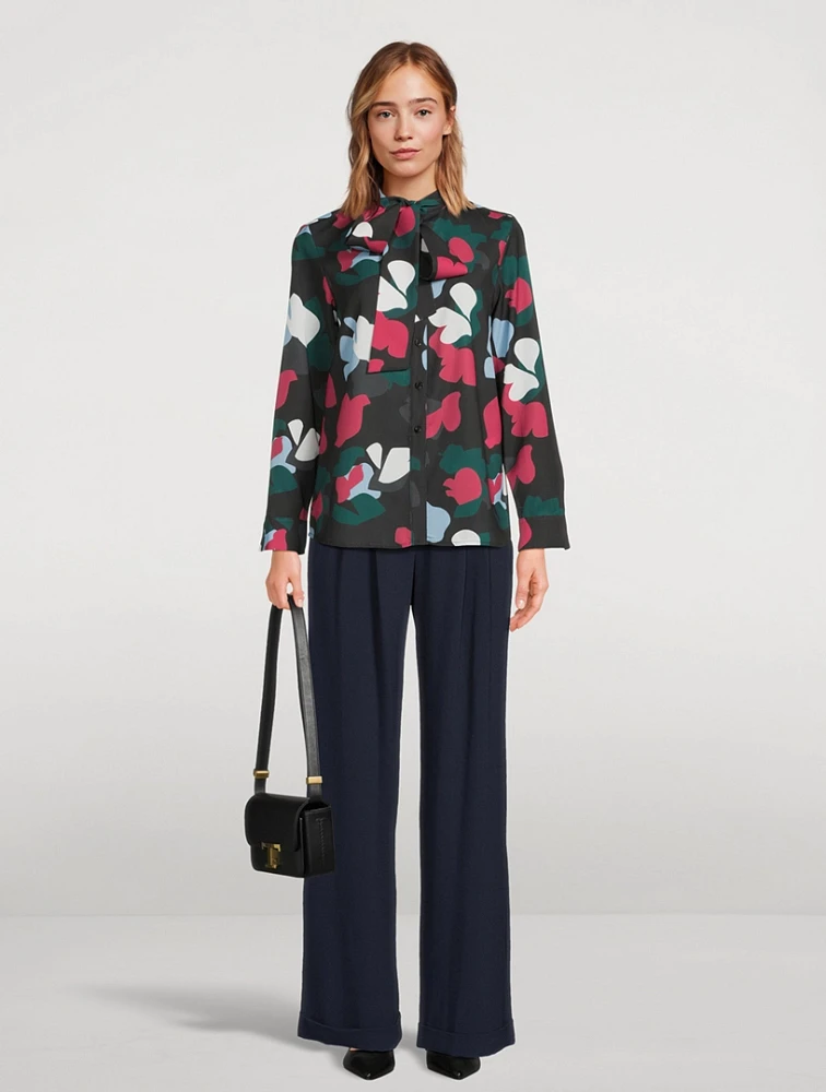 Printed Tie-Neck Blouse