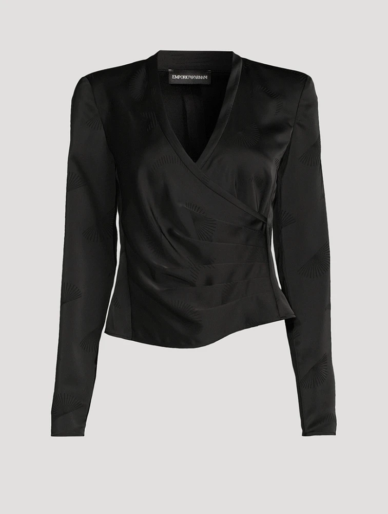 Wrap-Front Satin Blouse