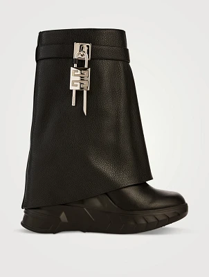 Shark Lock Biker Leather Ankle Boots