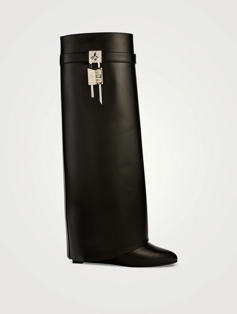 Shark Lock Leather Knee-High Boots