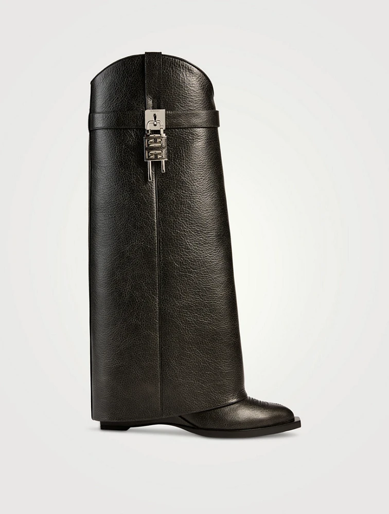 Shark Lock Cowboy Leather Knee-High Boots