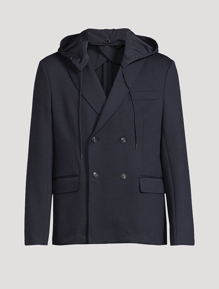 Double-Breasted Blazer With Removable Hood