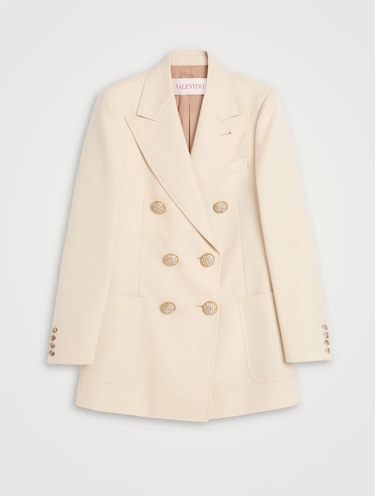 Diagonal Dry Wool Double-Breasted Blazer