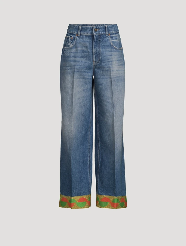 Embroidered Wide-Leg Jeans