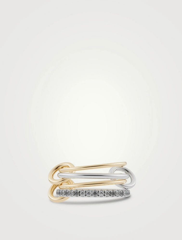 Pisces SG Pavé Gris Silver And 18K Gold Ring With Diamonds