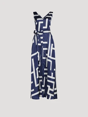 Silk Sleeveless Dress Abstract Print