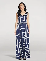 Silk Sleeveless Dress Abstract Print