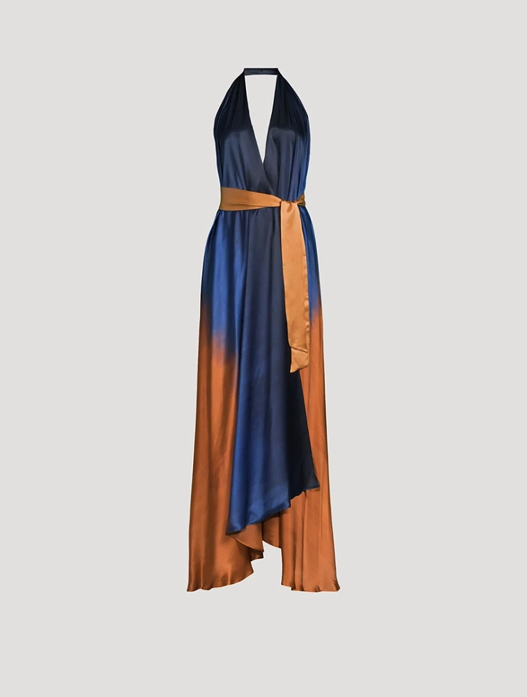 Belted Silk Halter Gown