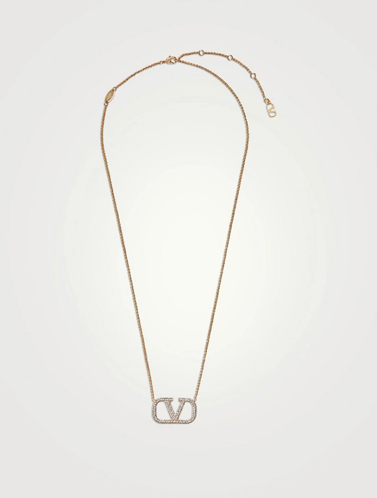 VLogo Pavé Crystal Chain Necklace
